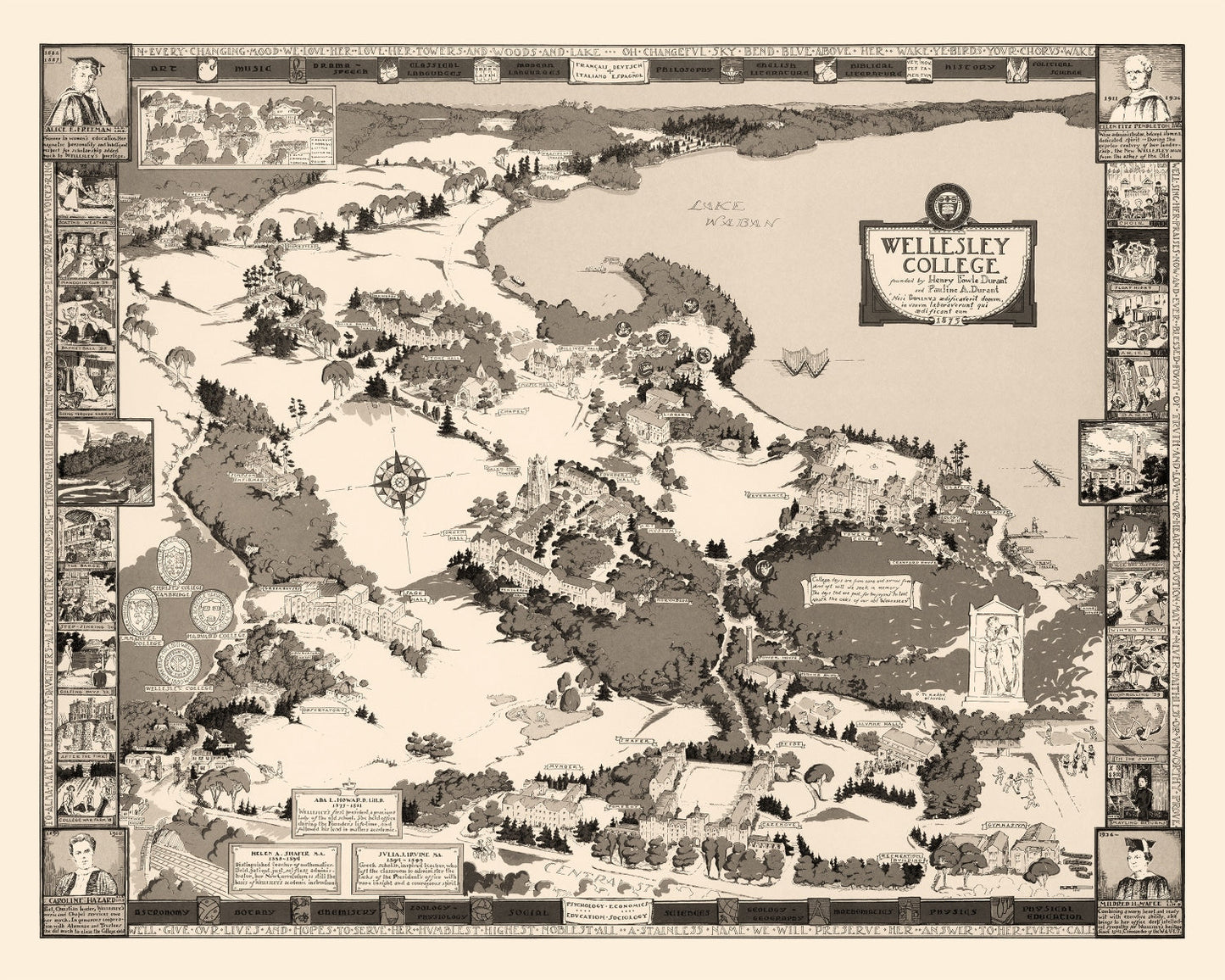 Vintage Map of Wellesley College, 1943