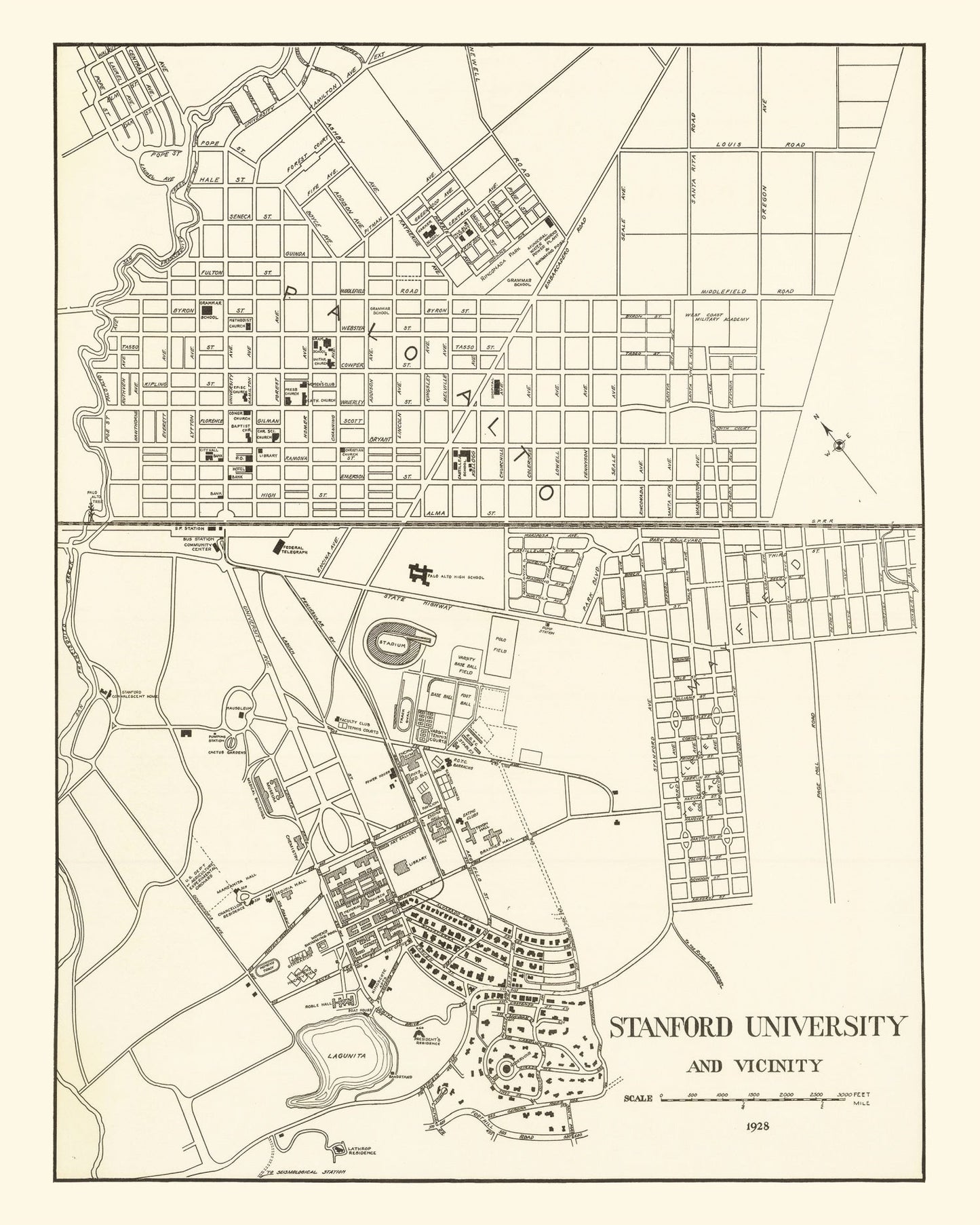 Vintage Map of Stanford University, 1928