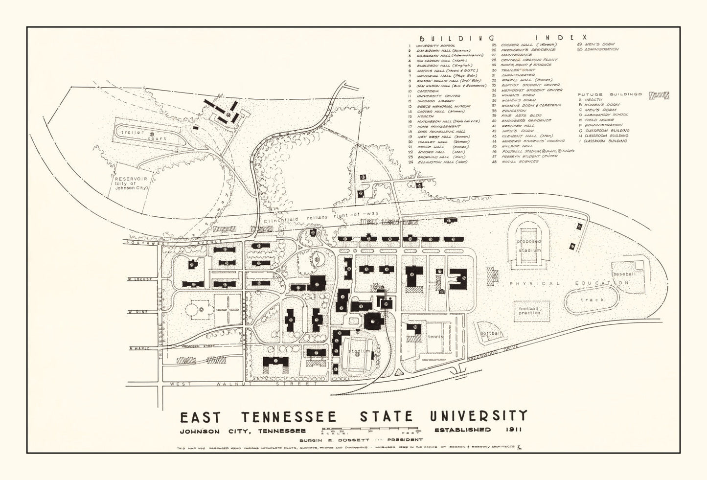 Vintage East Tennessee State University Map 1935