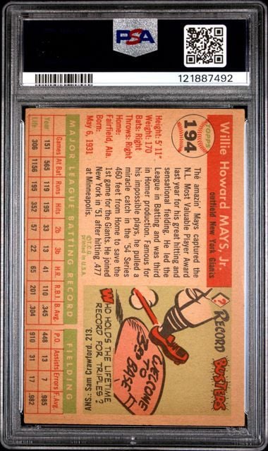 Graded 1955 Topps Willie Mays #194 Baseball Card PSA 3 Very Good