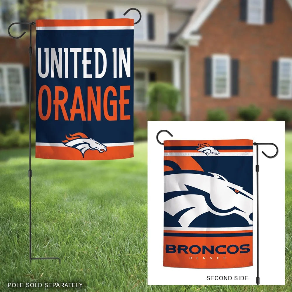 Denver Broncos Garden Flag 2 Sided United In Orange Slogan