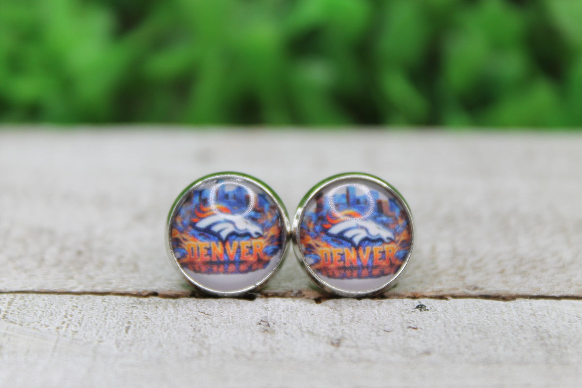 Denver Broncos Football City Glass Stud Earrings