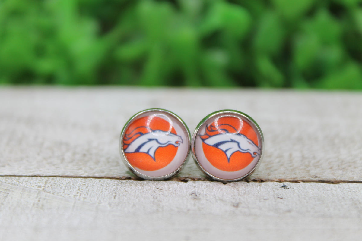 Broncos Football Orange Glass Stud Earrings