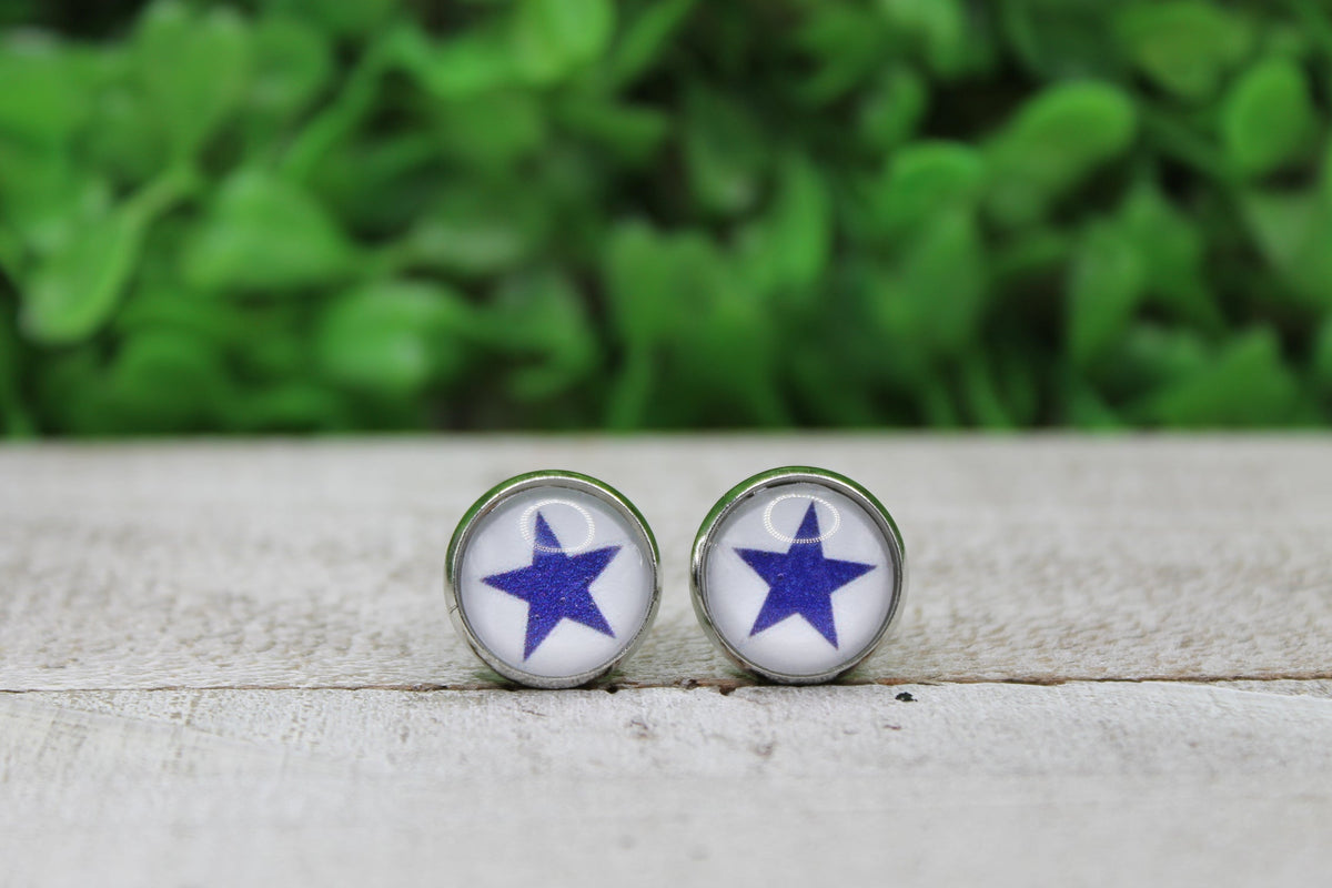 Cowboys Star Football 12mm Glass Stud Earrings