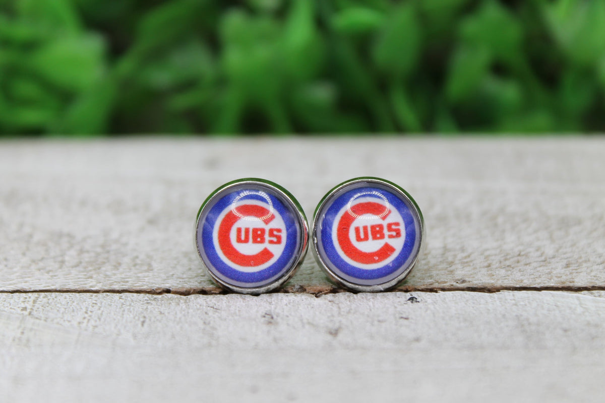 Baseball Cubs Circle Glass Stud Earrings