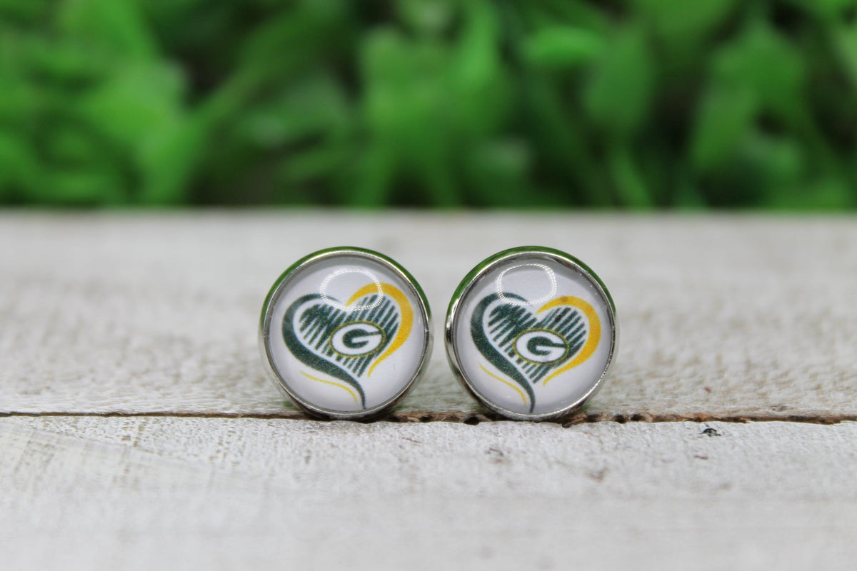 Football, Packers Heart • Stud Earrings