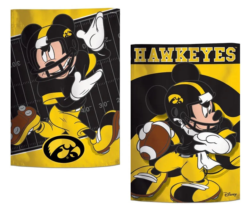 Iowa Hawkeyes Mickey Mouse Football 2 Sided Garden Flag
