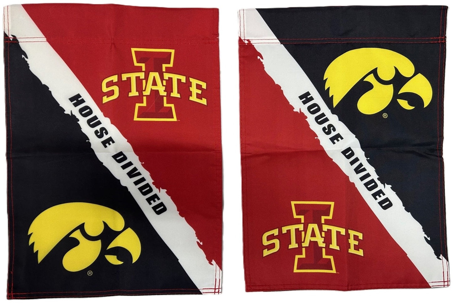 Iowa State vs Iowa House Divided Garden Flag 2 Sided