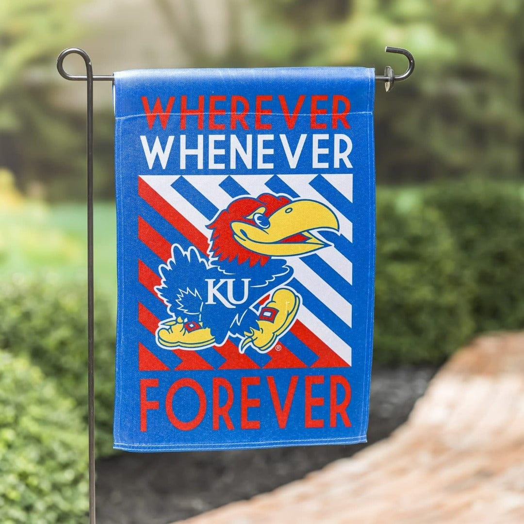 Kansas Jayhawks Garden Flag 2 Sided Wherever Whenever Forever