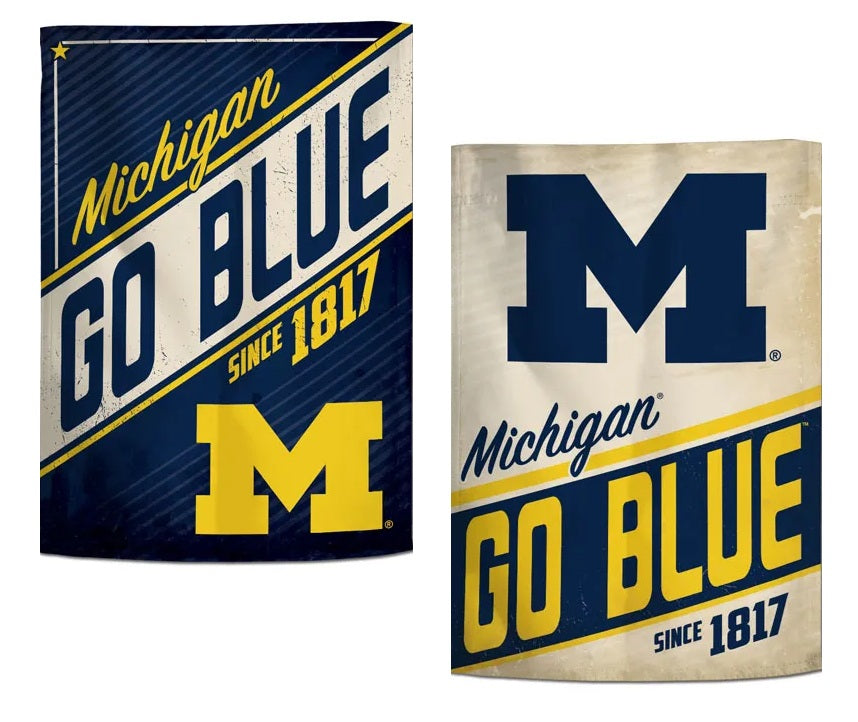 Michigan Wolverines Garden Flag 2 Sided Retro Logo