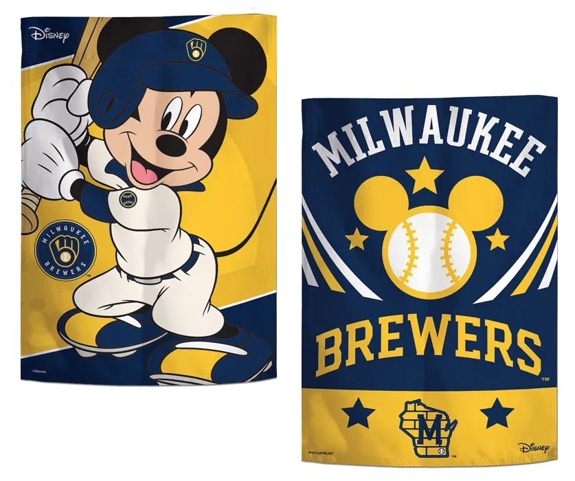 Milwaukee Brewers Garden Flag 2 Sided Mickey Mouse