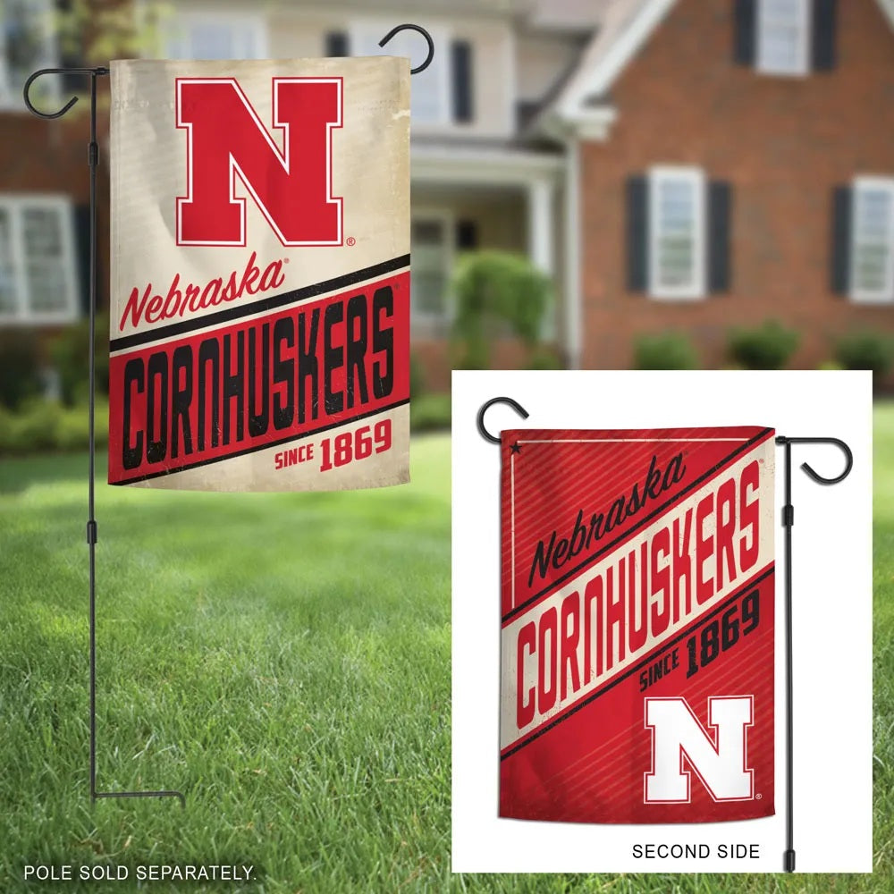 Nebraska Cornhuskers Garden Flag 2 Sided Retro Logo