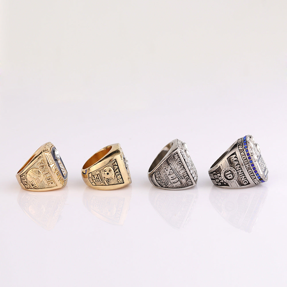New York Football Championship Rings Set (4PCS) – Limited Edition Commemorative Collectible with Wooden Box