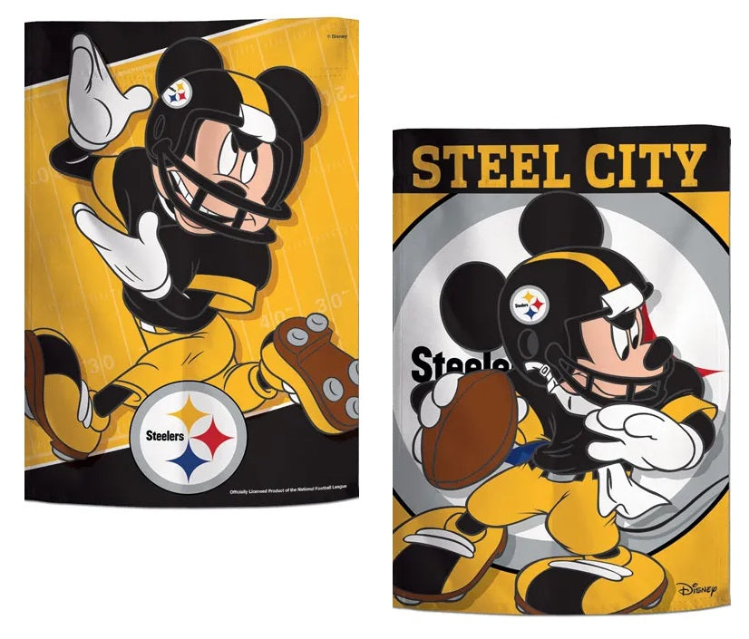 Pittsburgh Steelers Mickey Mouse 2 Sided Garden Flag Steel City