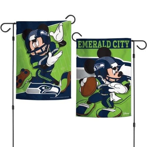 Seattle Seahawks Garden Flag 2 Sided Mickey Mouse Emerald City