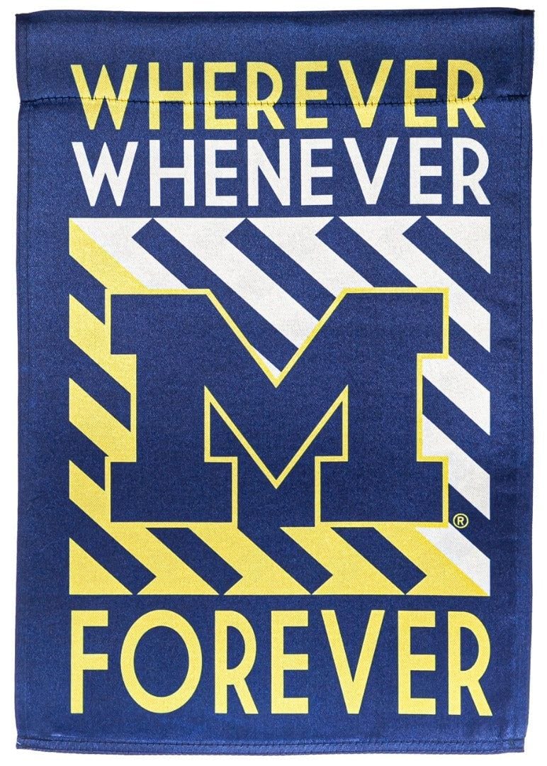 University of Michigan Wolverines Garden Flag 2 Sided Wherever Whenever Forever