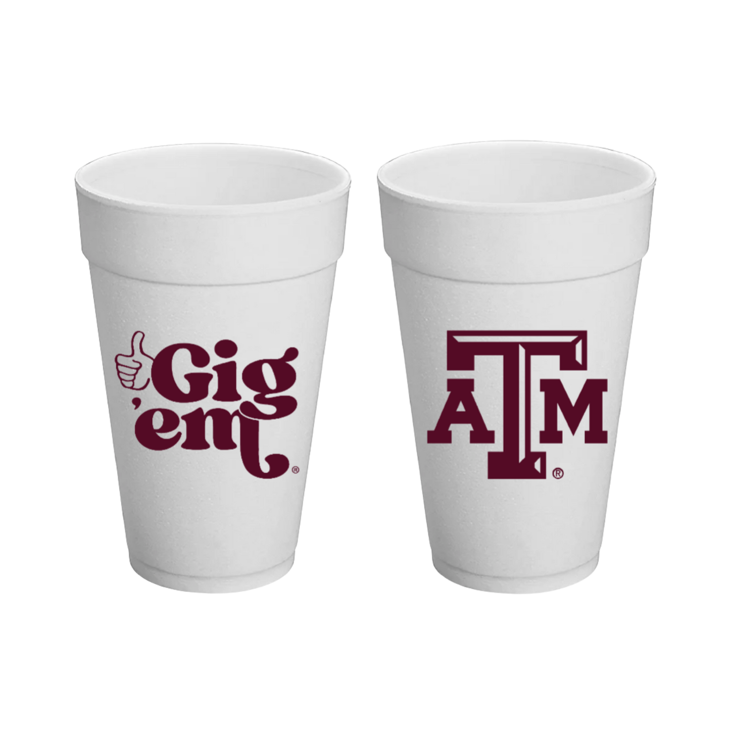 Texas A&M Styrofoam Cups Set of 8 - 20 ounces