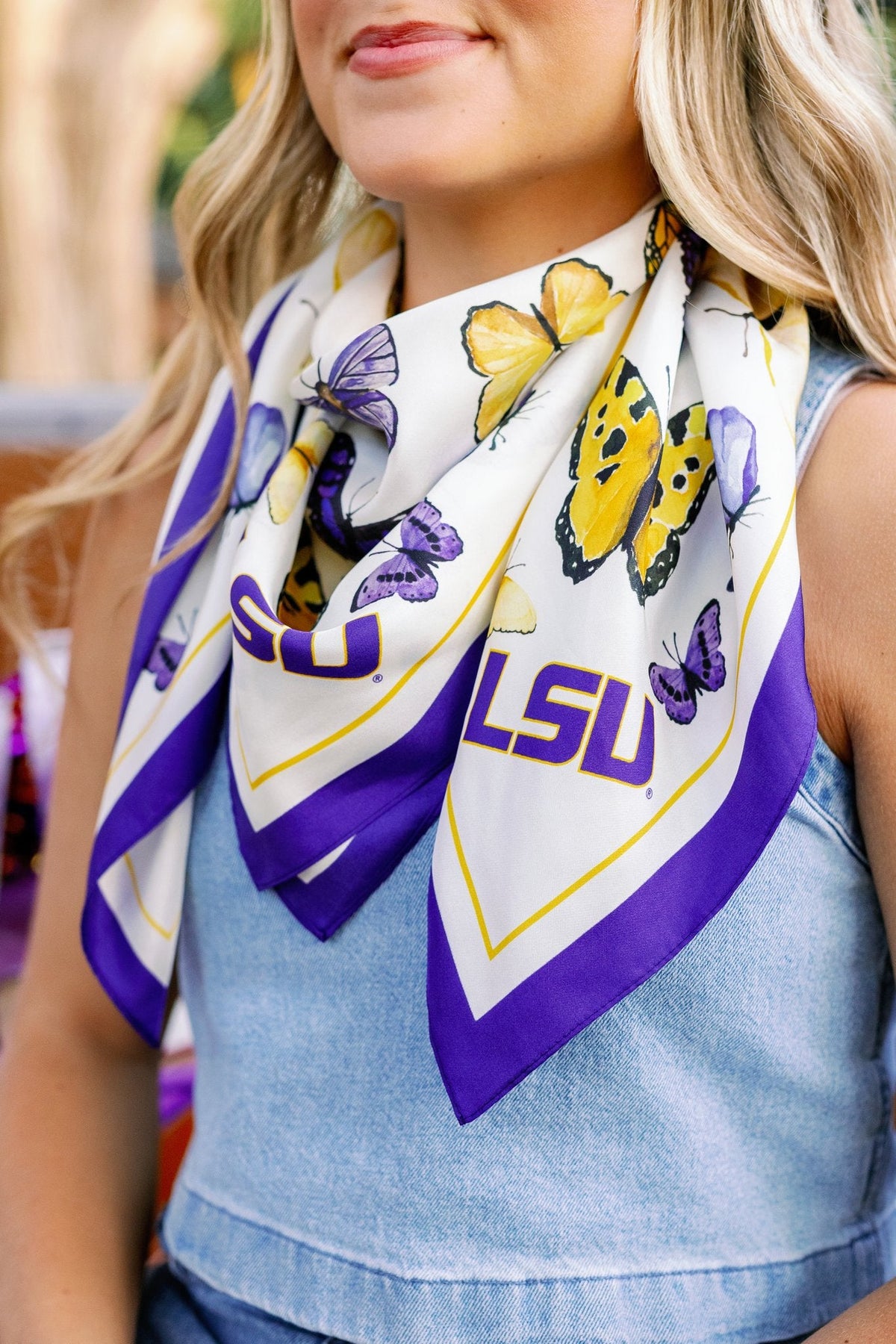 Louisiana State University (LSU) - Butterfly Square Silk Scarf