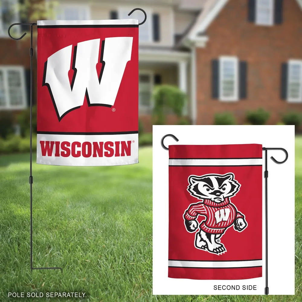 Wisconsin Badgers Garden Flag 2 Sided Bucky