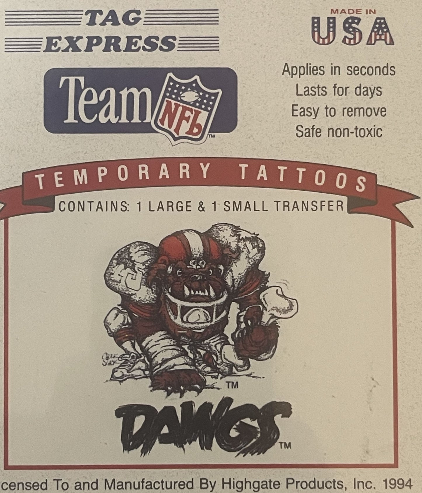 Vintage 1994 Cleveland Browns Dawg Pound Temporary Tattoos – NFL Licensed