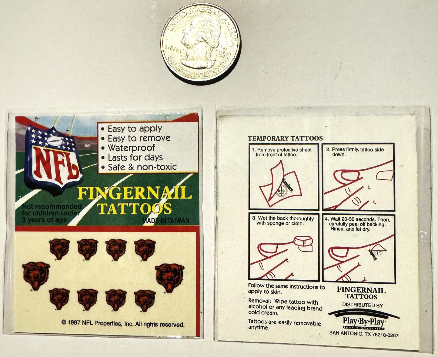 Vintage 1997 NFL Fingernail Tattoos Chicago Bears โพ It's Football Season!!!