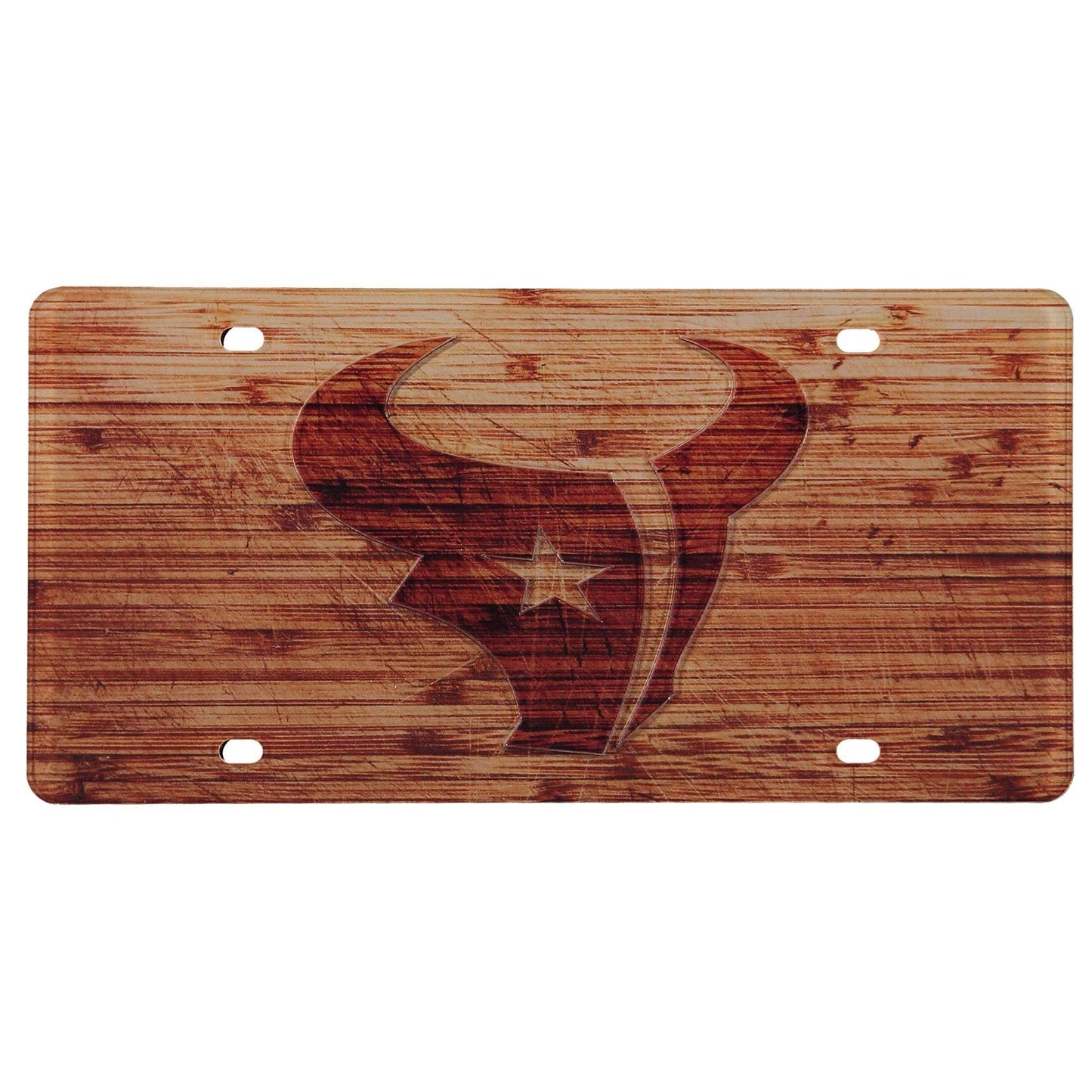Houston Texans Premium Laser Cut Tag Licensed Plate, Mirrored Acrylic Inlaid, Woodgrain Styling,12x6 Inch