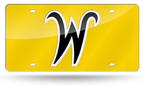Wichita State University Shockers Premium Laser Cut Tag License Plate, Yellow Mirrored Acrylic Inlaid, 12x6 Inch