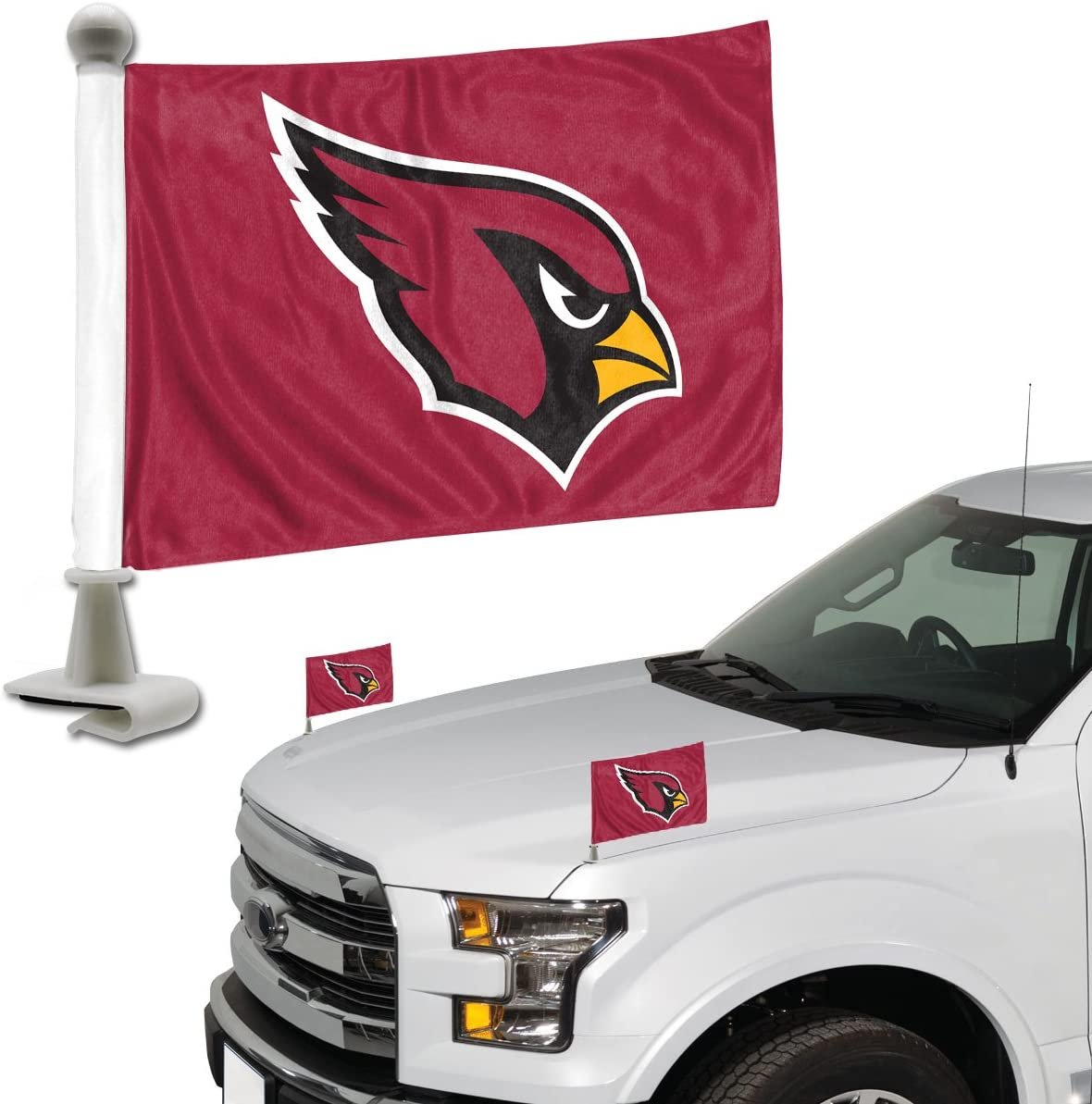 Arizona Cardinals Car Flag Set, Ambassador Style, 4x6 Inch Double Sided Flags, Set of 2