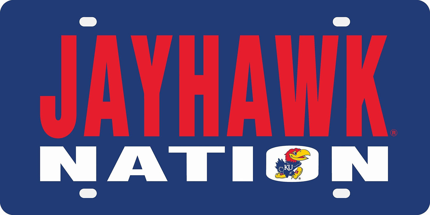University of Kansas Jayhawks Premium Laser Cut Tag License Plate, Nation Design, Mirrored Acrylic Inlaid, 12x6 Inch