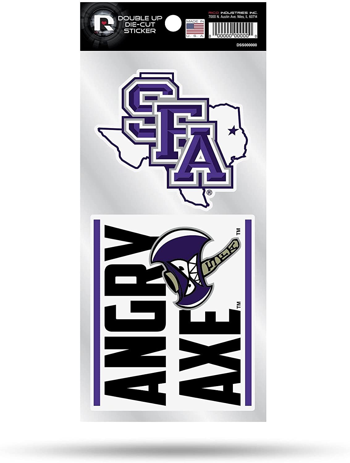 Stephen F. Austin University Lumberjacks SFA 2-Piece Double Up Die Cut Sticker Decal Sheet, 4x8 Inch