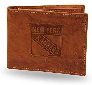 New York Rangers Premium Brown Leather Wallet, Bifold Billfold, Embossed Laser Engraved