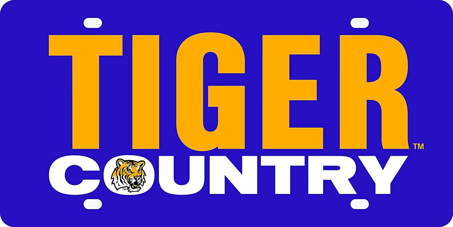 Louisiana State University Tigers LSU Premium Laser Cut Tag License Plate, Country Design, Mirrored Acrylic Inlaid, 6x12 Inch