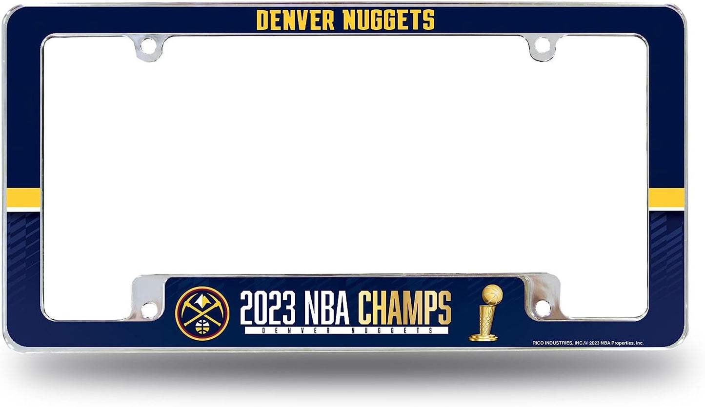 Denver Nuggets 2023 Champions Premium Metal License Plate Frame Tag Cover, All Over Design, 6x12 Inch