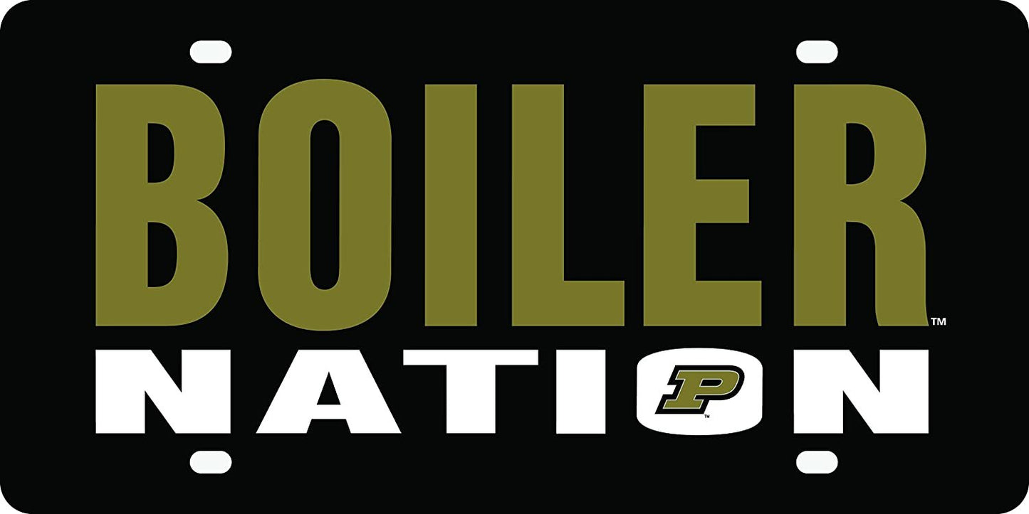 Purdue University Boilermakers Premium Laser Cut Tag License Plate, Nation, Mirrored Acrylic Inlaid, 6x12 Inch