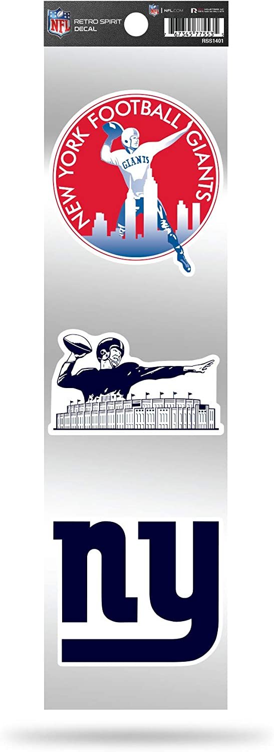 New York Giants 3-Piece Retro Decal Sticker Sheet, Die Cut, Clear Backing, 3x12 Inch
