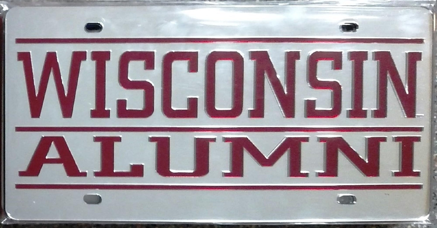 University of Wisconsin Badgers Premium Laser Cut Tag License Plate, Alumni Design, Mirrored Acrylic Inlaid, 12x6 Inch