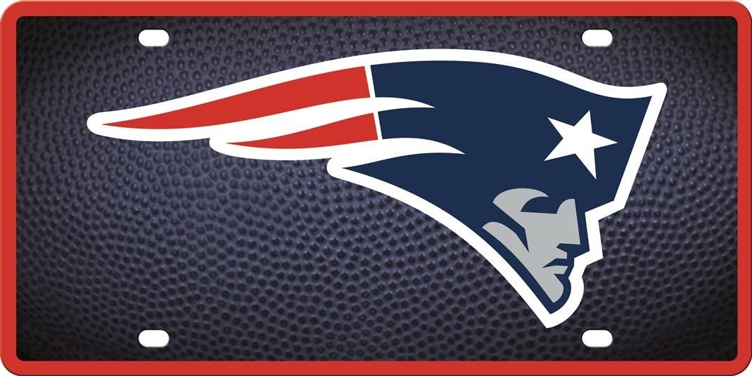 New England Patriots Premium Laser Cut Tag License Plate, team Ball Deign, Mirrored Acrylic Inlaid, 6x12 Inch