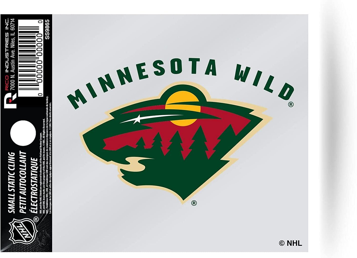 Minnesota Wild 3 Inch Static Cling, Alternate Logo, Full Clear Adhesive Backing, Easy Peel and Stick Application, Removable and Reusable, Officially Licensed, Made in the USA