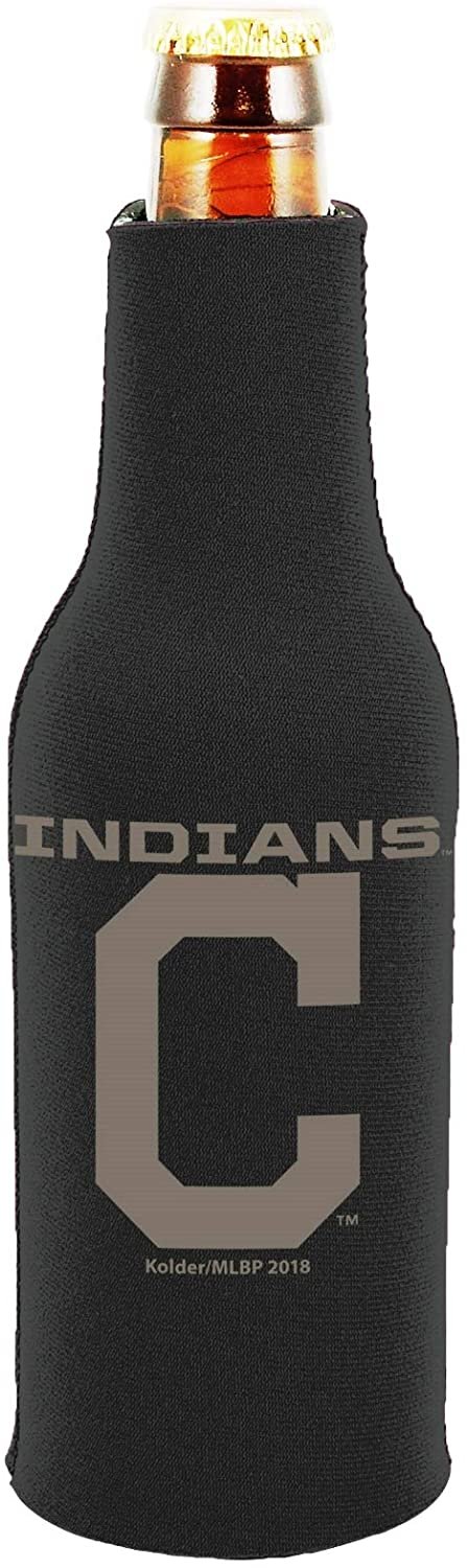 Cleveland Indians Guardians 2-Pack Tonal Black Design Zipper Bottle Neoprene Beverage Insulator Holder Baseball