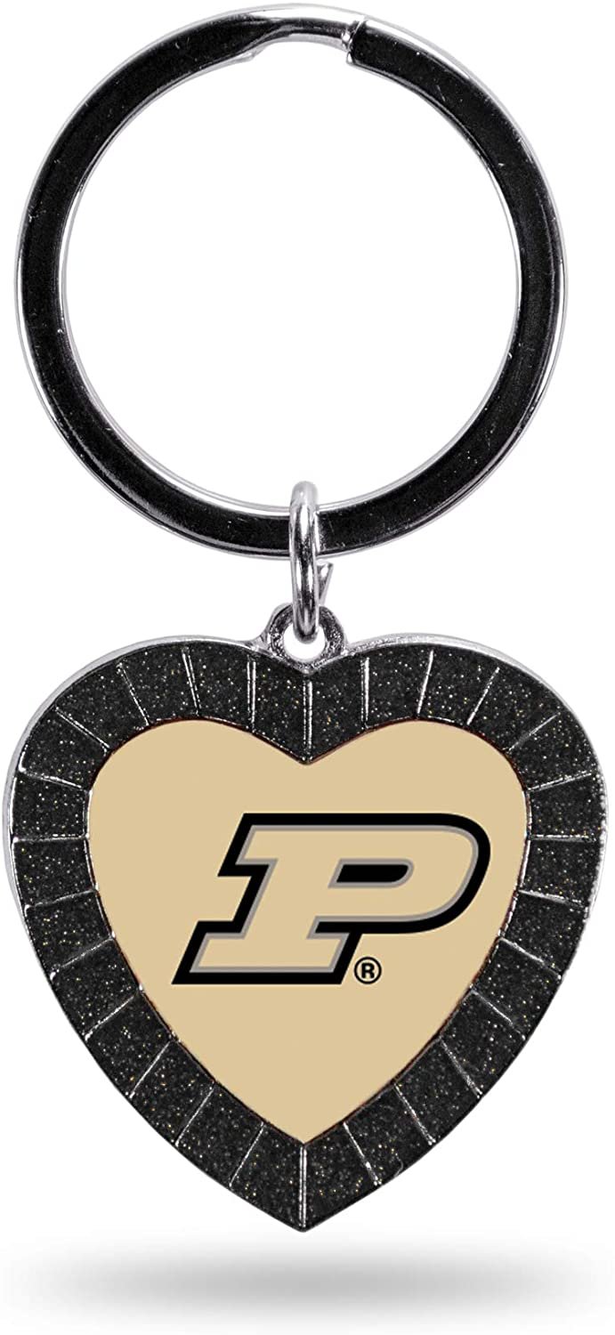 Purdue Boilermakers NCAA Rhinestone Heart Colored Keychain, Black, 3-inches in length
