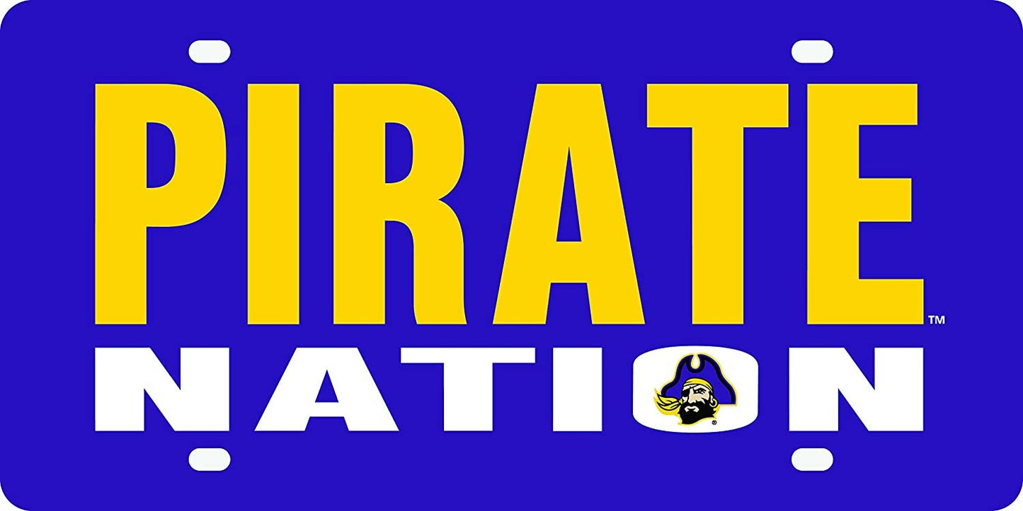 East Carolina University Pirates ECU Premium Laser Cut Tag License Plate, Nation, Mirrored Acrylic Inlaid, 6x12 Inch
