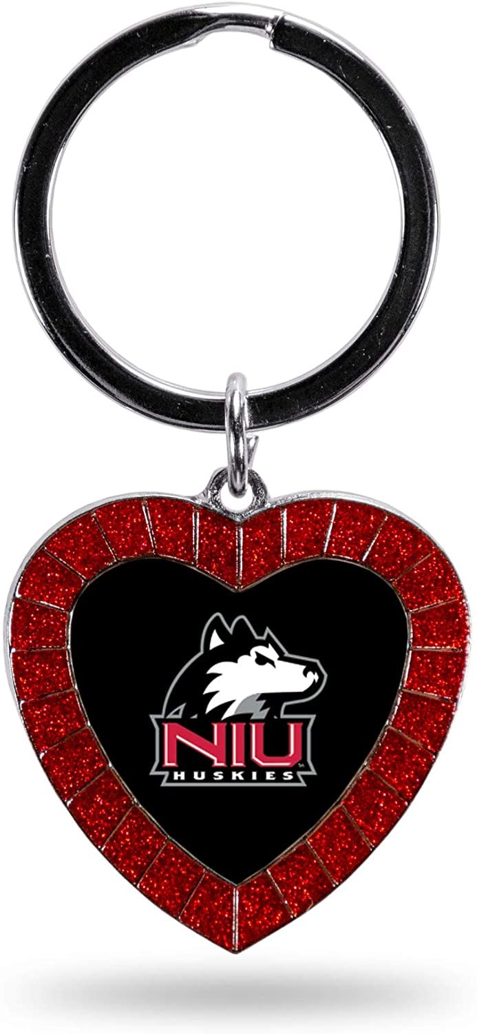 Northern Illinois Huskies NCAA Rhinestone Heart Colored Keychain, Red, 3-inches in length