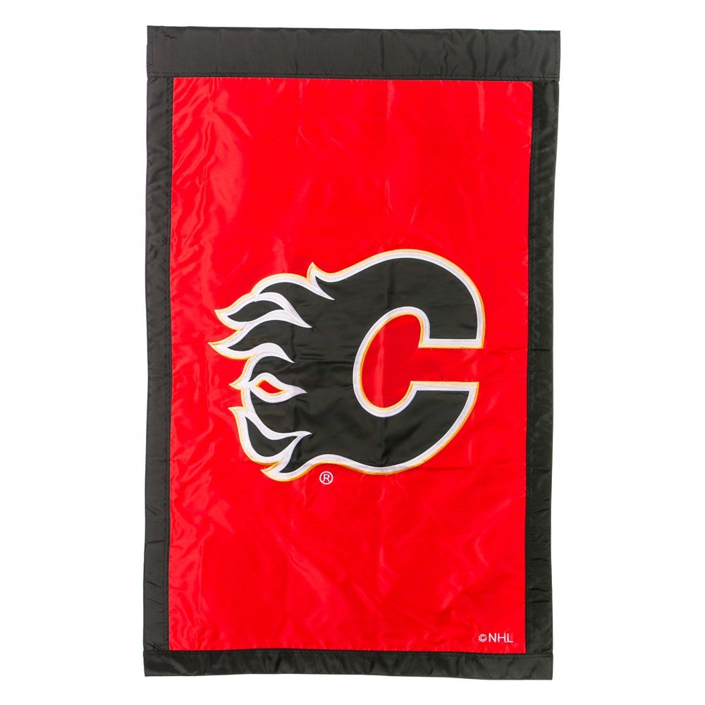 Calgary Flames Premium Double Sided House Flag Banner, Applique Embroidered, 28x44 Inch, Display Pole Sold Seperately, Officially Licensed