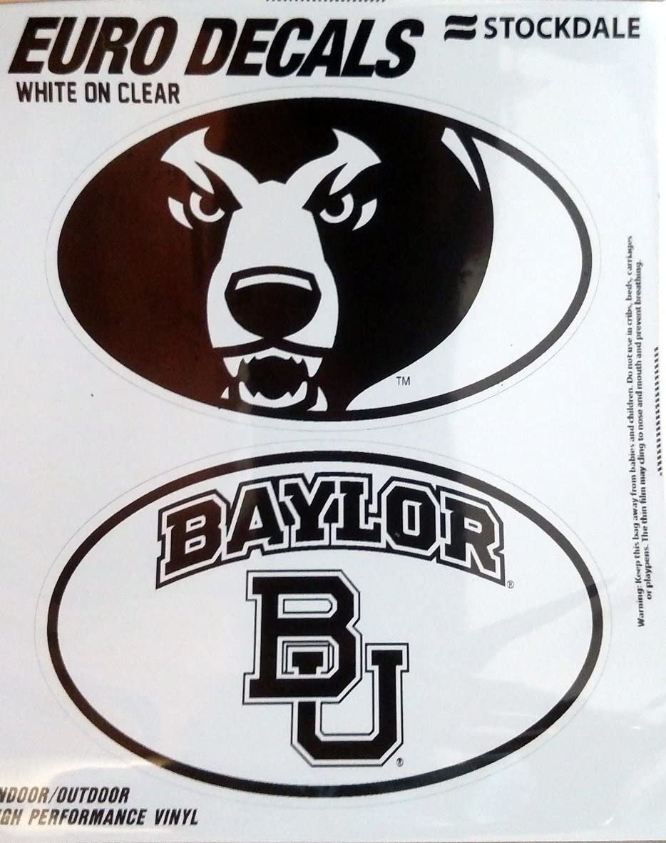 Baylor University Bears 2-Piece White and Clear Euro Decal Sticker Set, 4x2.5 Inch Each