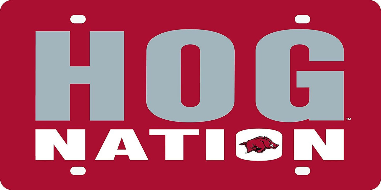 University of Arkansas Razorbacks Premium Laser Cut Tag License Plate, Nation Design, Mirrored Acrylic Inlaid, 6x12 Inch