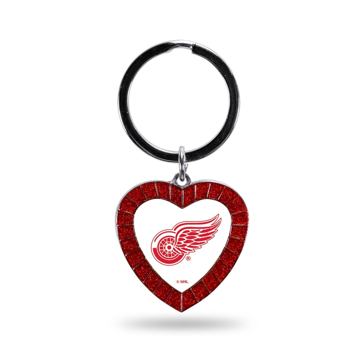 Detroit Red Wings Metal Keychain, Team Color Rhinestone Heart