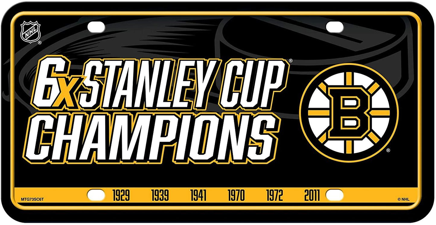Boston Bruins Metal Auto Tag License Plate, 6-Time Stanley Cup Champions, 6x12 Inch