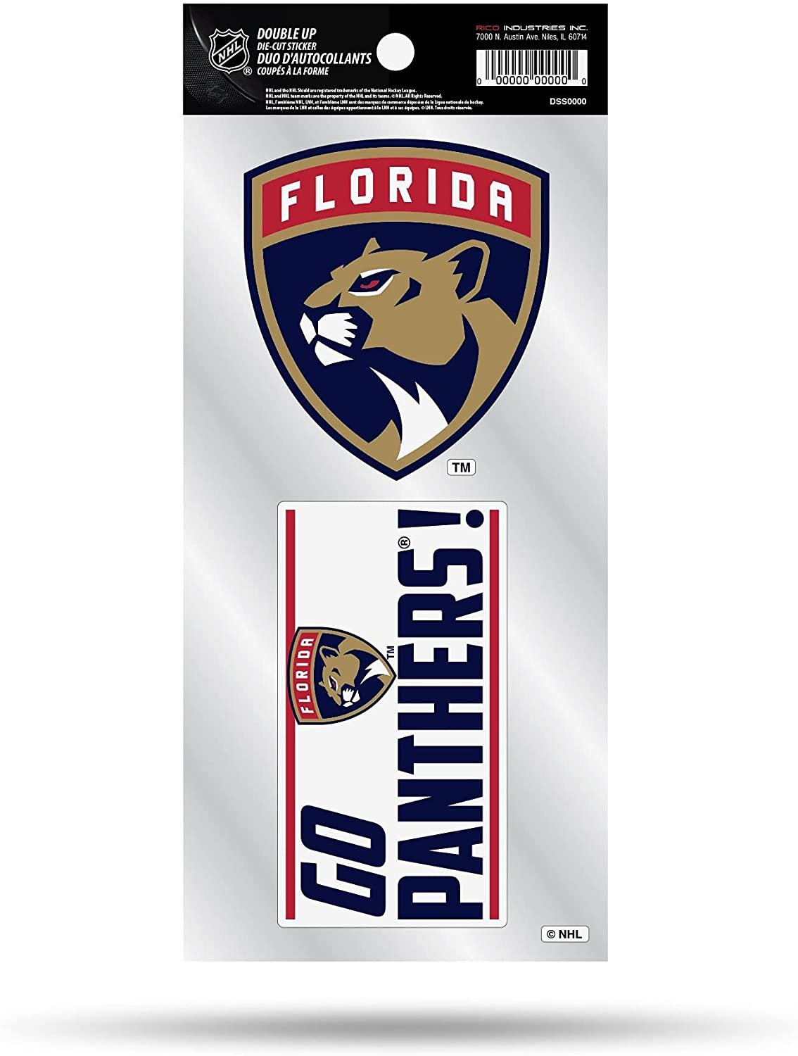 Florida Panthers 2-Piece Double Up Die Cut Sticker Decal Sheet, 4x8 Inch