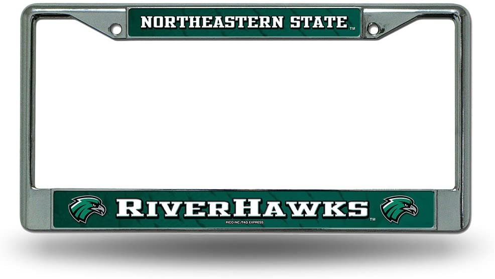 Northeastern State University Riverhawks Chrome Metal License Plate Frame Tag Cover, 6x12 Inch