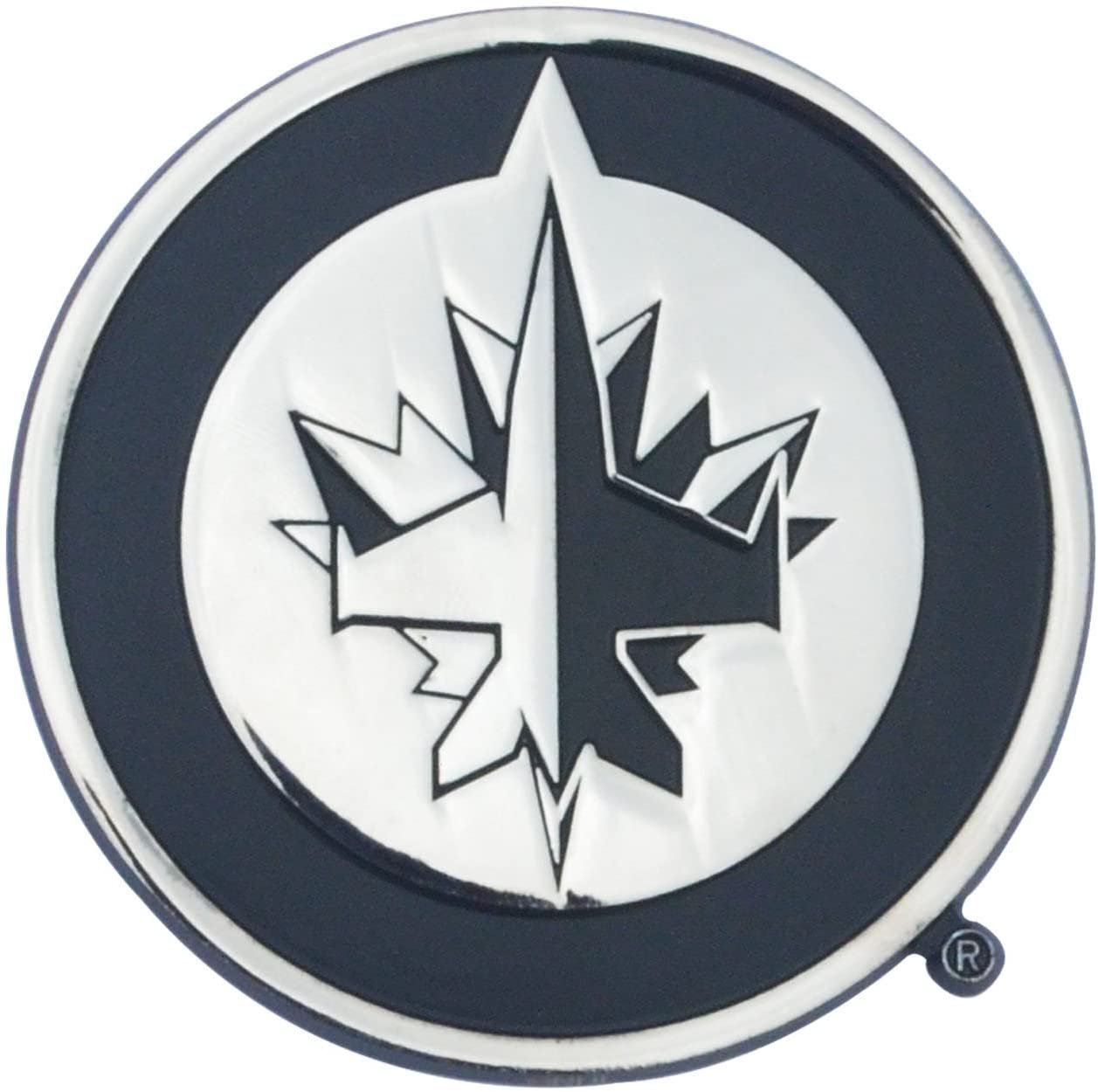 Winnipeg Jets Solid Metal Chrome Auto Emblem, Raised 3D Effect, 3 Inch, Full Adhesive Backing